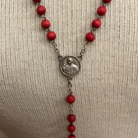 Perfume Scent Rosary Necklace - Red Wooden beaded Rosary - Picture 6 of 14